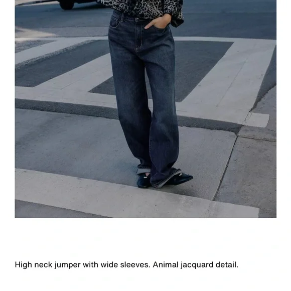 Zara NWT gray black snake skin print 3/4 sleeve wide sleeve knit sweater jumper - Picture 4 of 14